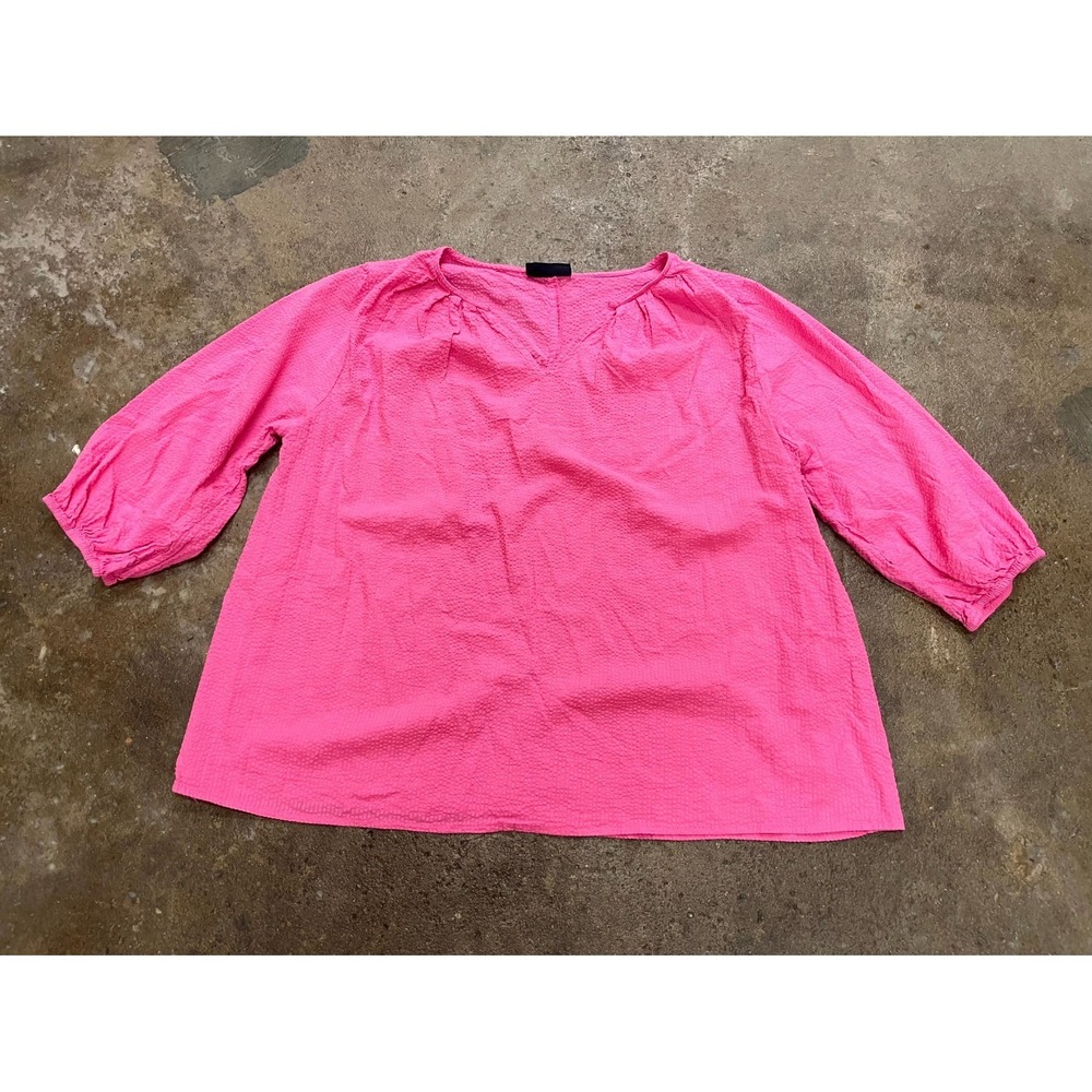 Lane Bryant Seersucker Popover Blouse Womens 24 Pink 3/4 Sleeve Relaxed Fit